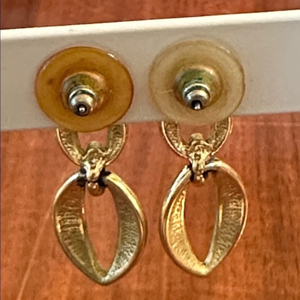 Vintage‎ 80s Shiny Gold-Tone Door Knocker Post Earrings